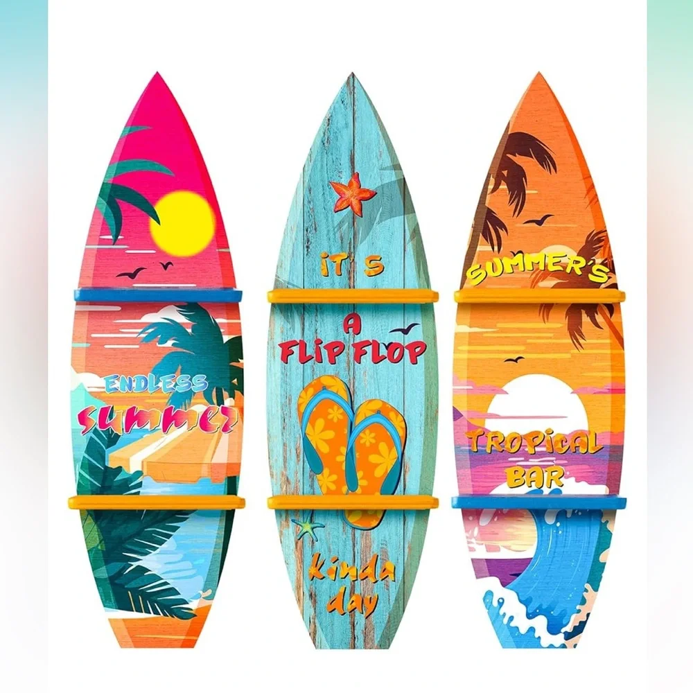 🔥Mini Surfboard Shelves Wooden Wall Hanging Shelves 3 PCs 15.8in X 4.7in- NEW.